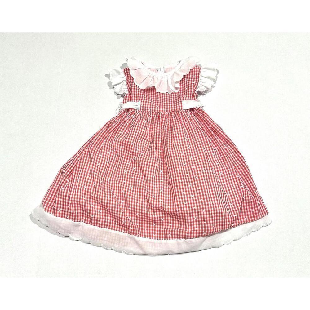 Vintage Sylvia White Toddler Girls Dress Red and White Gingham Zipper Ruffles 2T - Picture 9 of 15